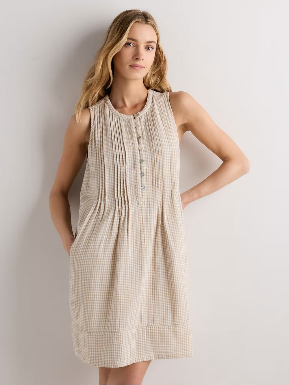 Quince Organic Cotton Gauze Sleeveless Gingham Swing Dress -size extra small